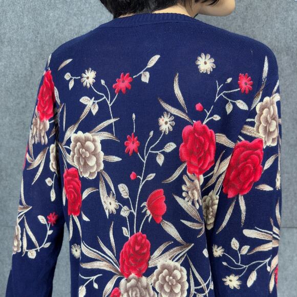 Rebecca Malone Moody Floral Sweater L Lightweight Pullover Studded Soft Vintage - Picture 6 of 14